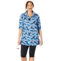 Plus Size Women's Sun Resistant Quarter Zip Swim Top by Swimsuits For All in Multi Blue Palm (Size 8)