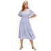 Plus Size Women's Tiered Midi Dress With Surplice Neckline by ellos in French Blue Ditsy Floral (Size 12)