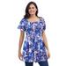 Plus Size Women's Empire Waist Tunic by Woman Within in Blue Multi Tropical (Size M)