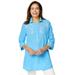 Plus Size Women's Embroidered Gauze Tunic by Woman Within in Paradise Blue Floral Embroidery (Size 3X)