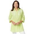 Plus Size Women's Embroidered Gauze Tunic by Woman Within in Lime Floral Embroidery (Size 4X)