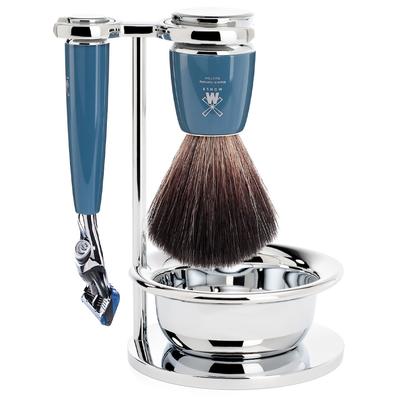 Mühle RYTMO 4-teiliges Rasierset, Black Fibre, mit Gillette® Fusion™ Griffmaterial Edelharz petrol Herren