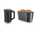 Arendo 847416384 schwarz Wasserkocher Mit Temperaturanzeige, 18/8 Edelstahl & 72304281722 Cool Grey Edelstahl Toaster 4 Scheiben, 1500, 18/8