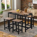 5-Piece Industrial Metal Frame&MDF Wood Top Home Kitchen Counter Height Pub Table Set with 4 Backless Dining Chairs