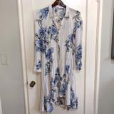 Free People Dresses | Free People Floral Collared Button Down Midi Dress, Size Small White, Light Blue | Color: Blue/White | Size: S