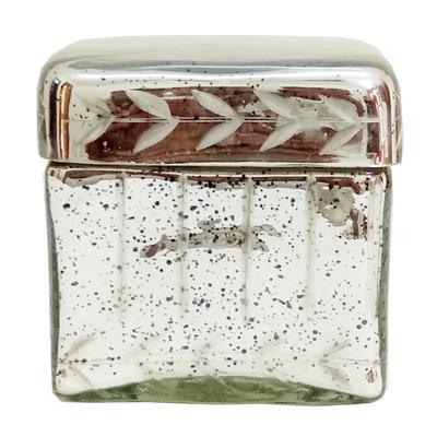 Vine Design Glass Lidded Box - 5" - Antique Silver Finish