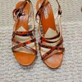 Michael Kors Shoes | Browns & Orange Python Pattern Scrappy 4" Heel Sandal | Color: Brown | Size: 8