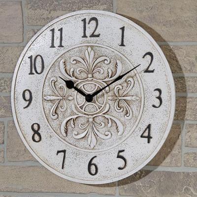 Fleur Indoor Outdoor Wall Clock Antique White , Antique White