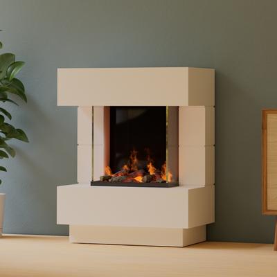 muenkel design London 750 [Elektrokamin Opti-myst]: Wunschfarbe nach RAL - Ohne Heizung - Kieswanne mit weißen Steinen