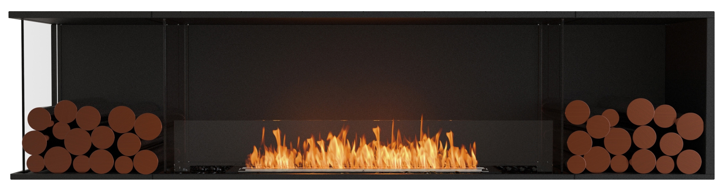 EcoSmart Flex - Front + links offen [Ethanol Einbau Gehäuse]: Flex86 - Holzbox doppelseitig