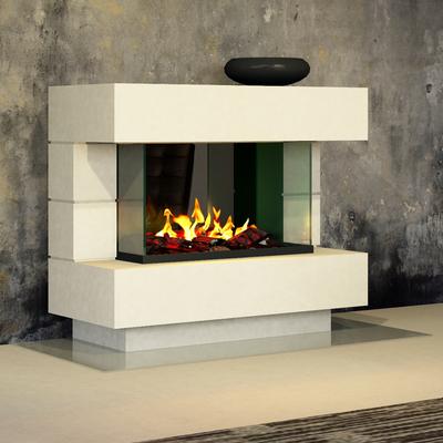 muenkel design London 1100 Opti-glo [Elektrokamin Opti-myst]: Wunschfarbe nach RAL - Mit Heizung - Wasserleitung - Dekoholz mit Stehrost (gerade)