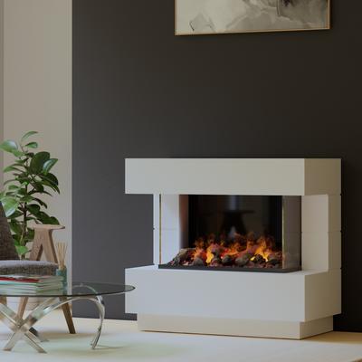 muenkel design London 1100 Opti-glo [Elektrokamin Opti-myst]: weiß (warm) - Mit Heizung - Wasserleitung - Dekoholz mit Stehrost (gerade)