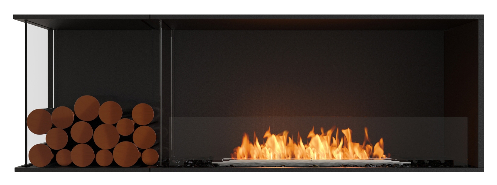 EcoSmart Flex - Front + links offen [Ethanol Einbau Gehäuse]: Flex60 - Holzbox linksseitig