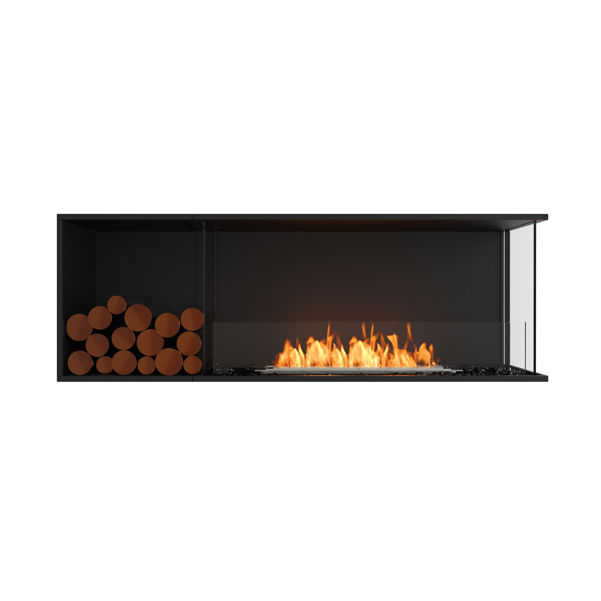 EcoSmart Flex - Front + rechts offen [Ethanol Einbau Gehäuse]: Flex60 - Holzbox linksseitig