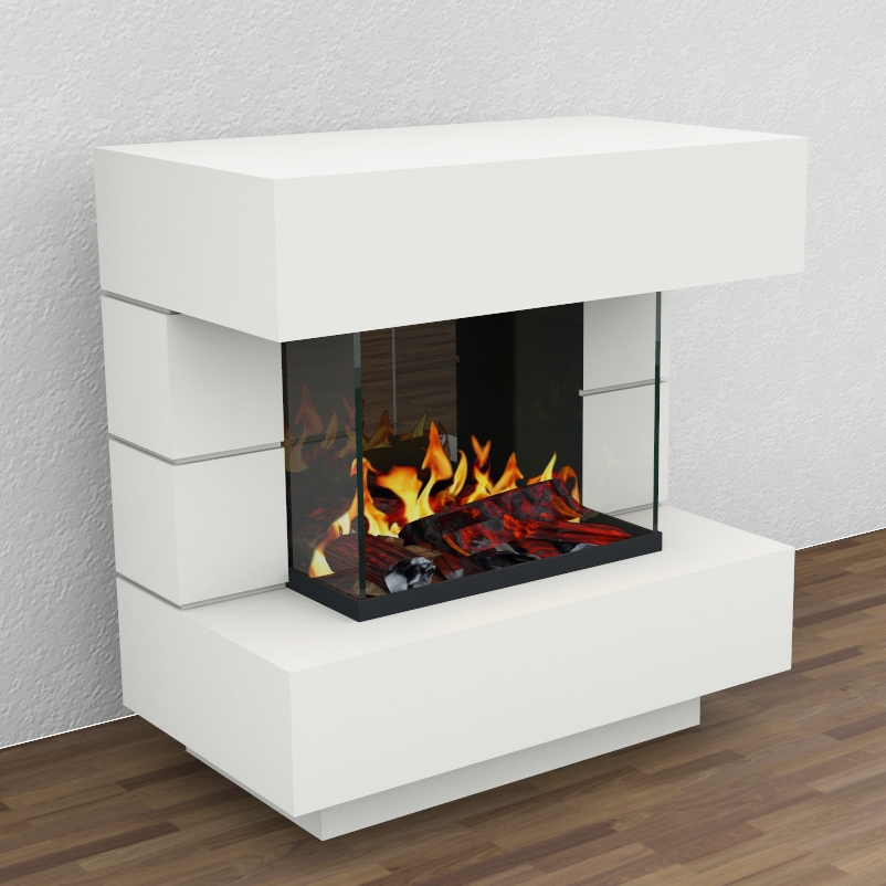 muenkel design London 900 Opti-glo [Elektrokamin Opti-myst]: weiß (warm) - Mit Heizung - Tank - Kieswanne mit weißen Steinen