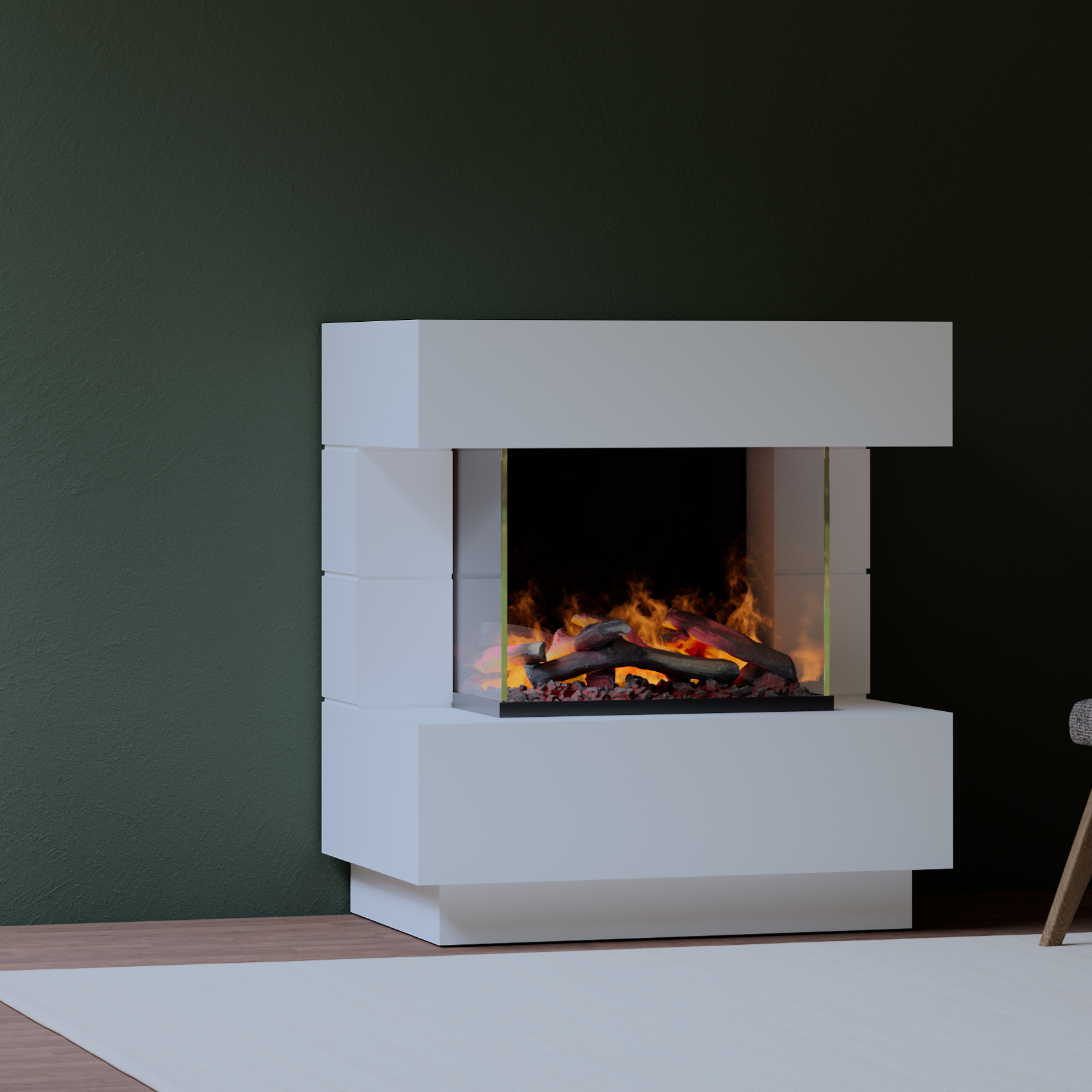 muenkel design London 900 Opti-glo [Elektrokamin Opti-myst]: weiß (warm) - Mit Heizung - Tank - Dekoholz mit Stehrost (gerade)