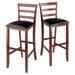 2-Pc Cushion Ladder-back Bar Stool Set, Black and Walnut - 17"W x 10.06"D x 43.12"H