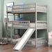 Twin-Over-Twin-Over-Twin Triple Bed with Built-in Ladder and Slide, Triple Bunk Bed with Guardrails