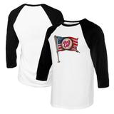 Youth Tiny Turnip White/Black Washington Nationals Baseball Flag Raglan 3/4 Sleeve T-Shirt