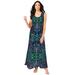 Plus Size Women's Button-Front Crinkle Dress with Princess Seams by Roaman's in Tropical Emerald Mirrored Medallion (Size 34/36)