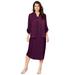 Plus Size Women's Three-Quarter Sleeve Jacket Dress Set with Button Front by Roaman's in Dark Berry (Size 32 W)