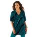 Plus Size Women's Printed Y-Neck Georgette Top by Roaman's in Tropical Teal Mixed Geo (Size 18 W)