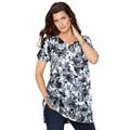 Plus Size Women's Short-Sleeve V-Neck Ultimate Tunic by Roaman's in White Dreamy Floral (Size 6X) Long T-Shirt Tee