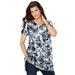 Plus Size Women's Short-Sleeve V-Neck Ultimate Tunic by Roaman's in White Dreamy Floral (Size 6X) Long T-Shirt Tee