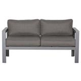 Cabo Outdoor Love Seat Patio Furniture Durable Aluminum frame includes Dark Grey Olefin Cushions