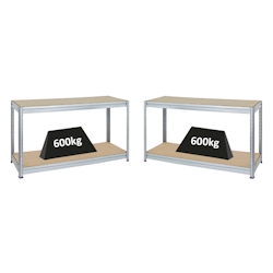 PROREGAL Mega Deal | 2x Höhenverstellbare Werkbank Dino | HxBxT 90x160x60 cm | Traglast 600 kg | Verzinkt | Holzplatte Image