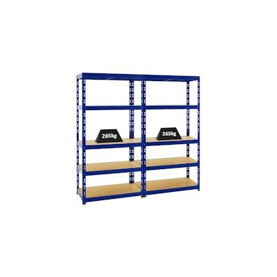 PROREGAL 2x Schwerlastregal Tiger | HxBxT 180x90x45 cm | Fachlast 265kg | Blau | Stecksystem Lagerregal Regalsystem 2 St