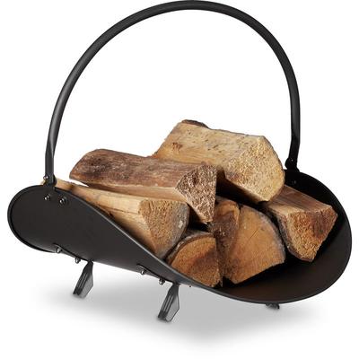 Kaminholzkorb schwarz, Brennholzkorb groß, Holzwiege Kamin, Feuerholzkorb Metall, HxBxT 40 x 38 x