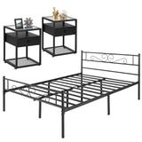 Tamika 3-pieces Metal Bed Frame Tempered Glass Nightstands Set