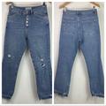 Free People Jeans | Free People Jeans Denim Blue Jeans Distressed Straight Leg Stretch Hi Rise | Color: Blue | Size: 28