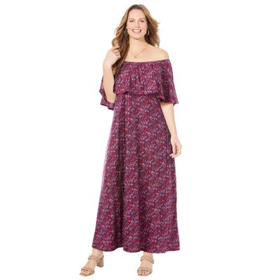 Plus Size Women's Meadow Crest Maxi Dress by Catherines in Classic Red Paisley (Size 0X)
