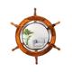 Nautical Wall Mirror Ship Wheel | Wooden Antique Brown Ship Wheel Mirror Covered by Brass Frame | Wall Mounted, Hanging Round Wall Mirror Modern Decorative for Bathroom (24 Inch)