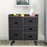 Corrigan Studio® Wooden Dresser Organizer Cabinet w/ 5 Fabric Drawers, Coffee Wood in Brown | 33 H x 31.4 W x 11.8 D in | Wayfair