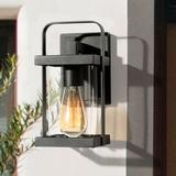 Longshore Tides Zeringue Modern Matte Cage Outdoor Wall Sconce Glass/Metal in Black | 10.5 H x 5 W x 6.5 D in | Wayfair