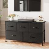 Rebrilliant Dragelin 5 Drawer 39.3" W Dresser Wood in Black/Brown | 21.5 H x 39.3 W x 11.7 D in | Wayfair 61EE6A41019247739A58366605C23624