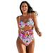 Plus Size Women's Underwire Tie Front Bandeau One Piece by Swimsuits For All in Bright Floral (Size 12)