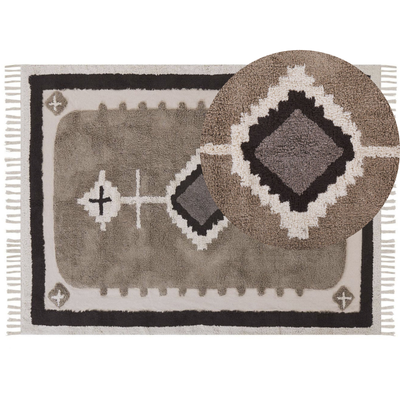 Teppich Beige / Braun Baumwolle Rechteckig 160 x 230 cm Geometrisches Muster Fransen Getuftet Kurzhaar Kurzflor Wohn- un