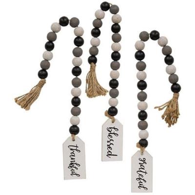 Grateful Thankful Blessed Beaded Tag Hanger 3 Asstd. - 1.5" high by 18" wide by .5" deep.