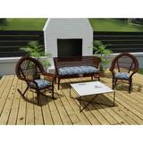 Teal Stripe Tufted Outdoor Wicker Cushion Set for Bench and 2 Seats - 18'' L x 44'' W x 4'' H