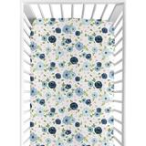 Floral Collection Girl Jersey Knit Fitted Crib Sheet - Navy Blue and Blush Pink Boho Shabby Chic Rose Watercolor Flower