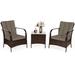 3 PCS Patio Furniture Set 2 Rattan Chairs and Glass Top Coffee Table