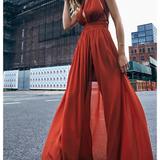 Free People Dresses | Free People Bariano Athea Draped Maxi Dress | Color: Brown/Red | Size: L