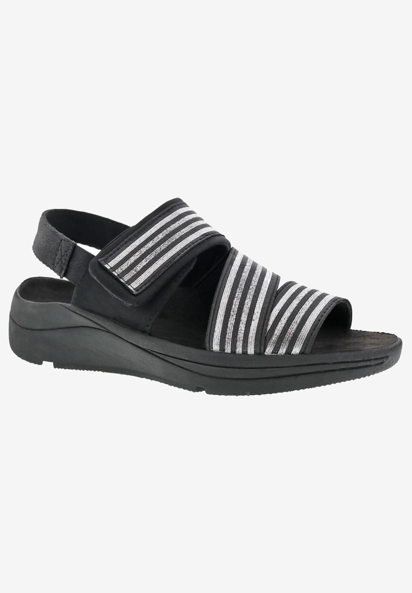 Extra Wide Width Women's Sutton Sandal by Drew in Black Silver Combo (Size 7 1/2 WW)
