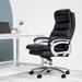 Inbox Zero Chair w/ Floor Protector Mat, Faux Leather Executive Computer Seat w/ Detachable Lumbar Cushion Upholstered in Black | Wayfair