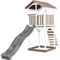 Beach Tower Aire de Jeux avec Toboggan en gris & Bac à Sable Grande Maison enfant extérieur en