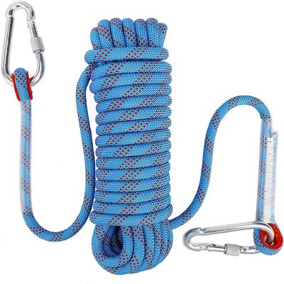Corde d'Escalade Corde de Sécurité 10 mm avec 2 Mousquetons pour Alpinisme Sauvetage - 30m Bleu